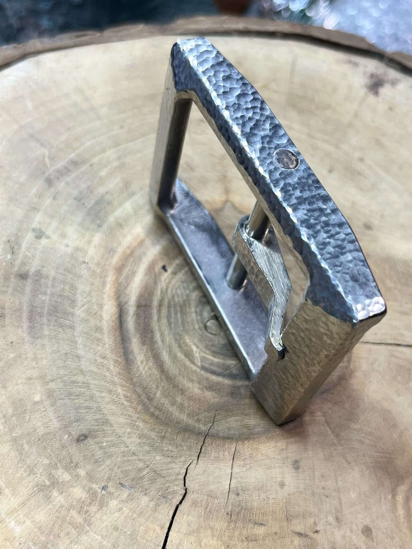 Hammered Stainless Steel Pin-Style Belt Buckle