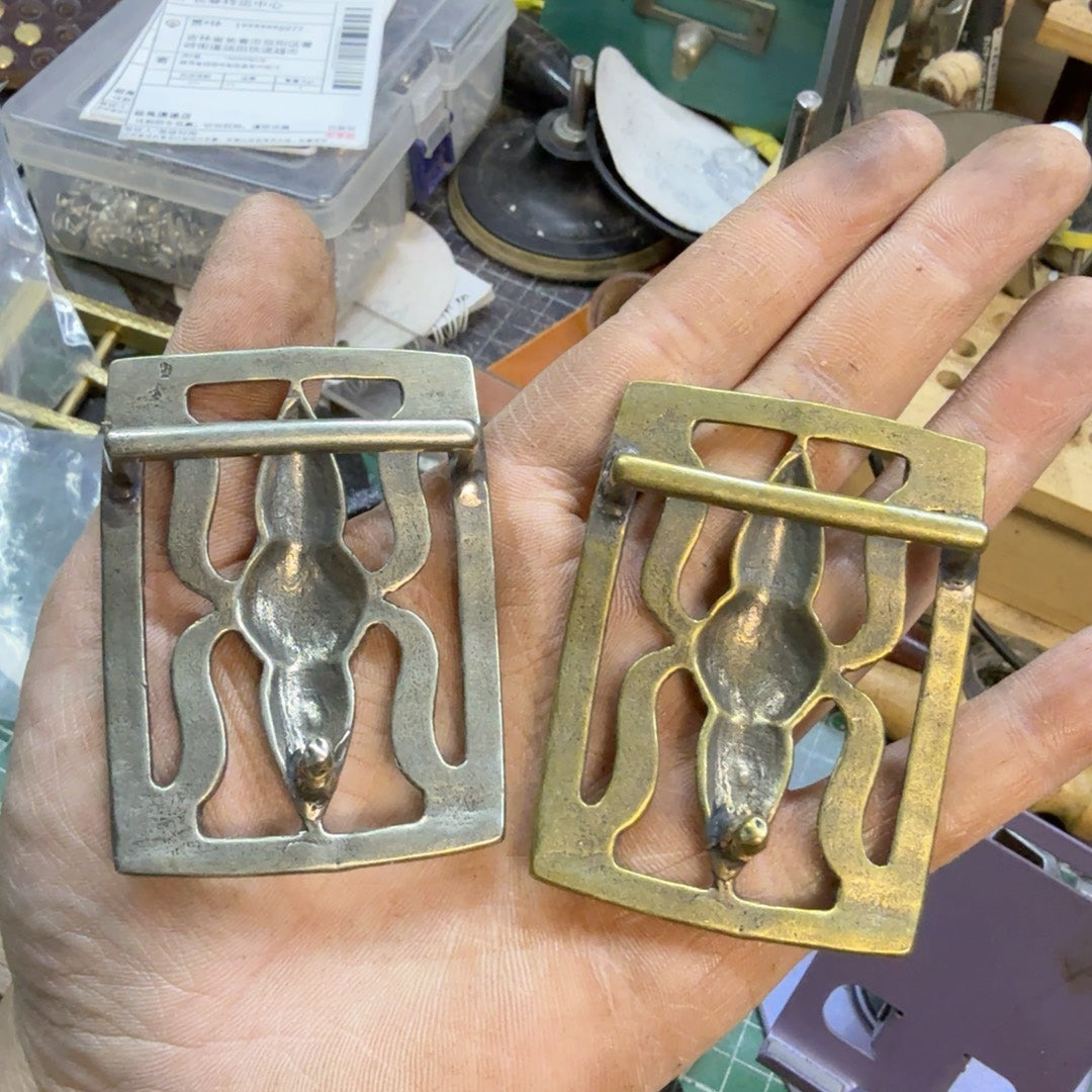RRL Spider Buckle — Solid White Bronze/Brass, Hand-Cast