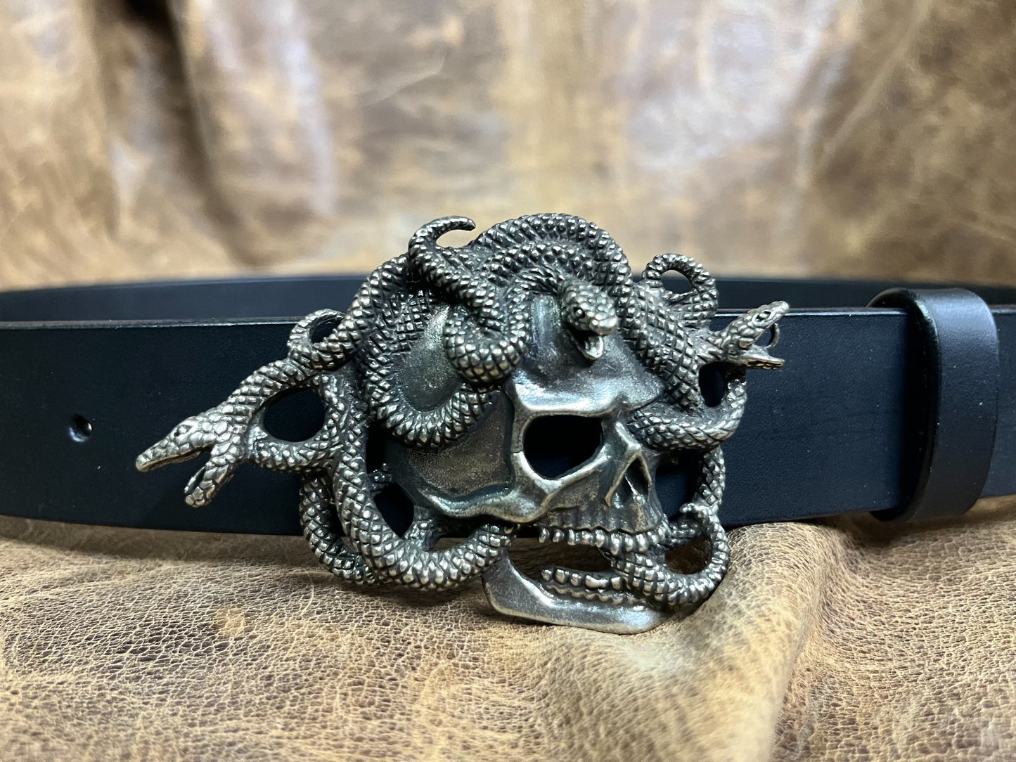 American retro skull snake pure copper and white copper belt buckle…