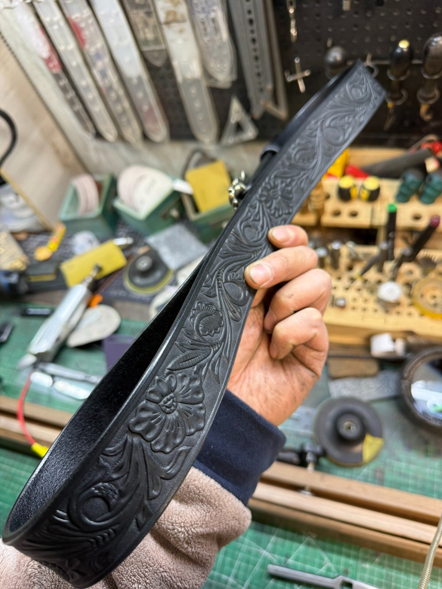 Customized Italian saddle carved handmade belt