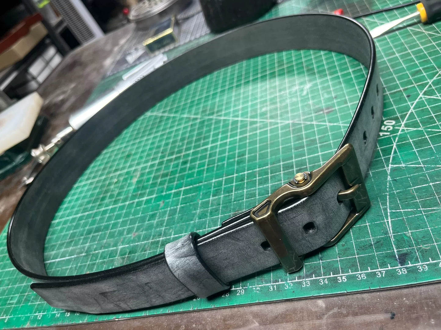 Italian matt wax horse rein leather black dyed handmade belt genuin…