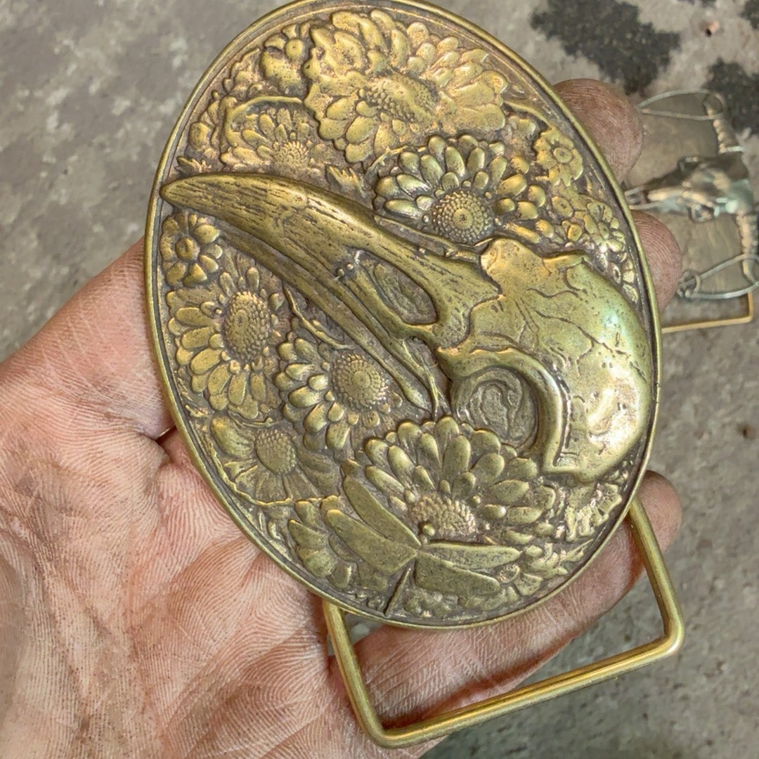 Pure copper Raven Western Central Cuban buckle