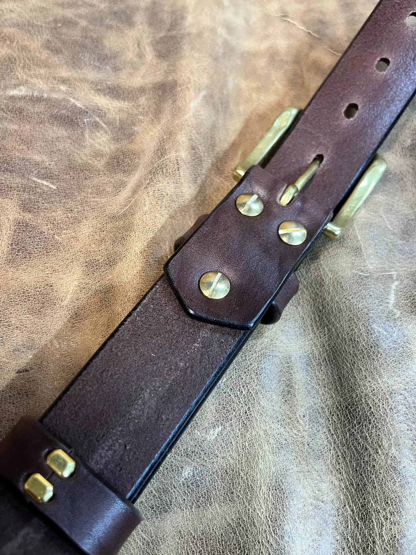 Black dyed bison leather handmade belt imported from North America