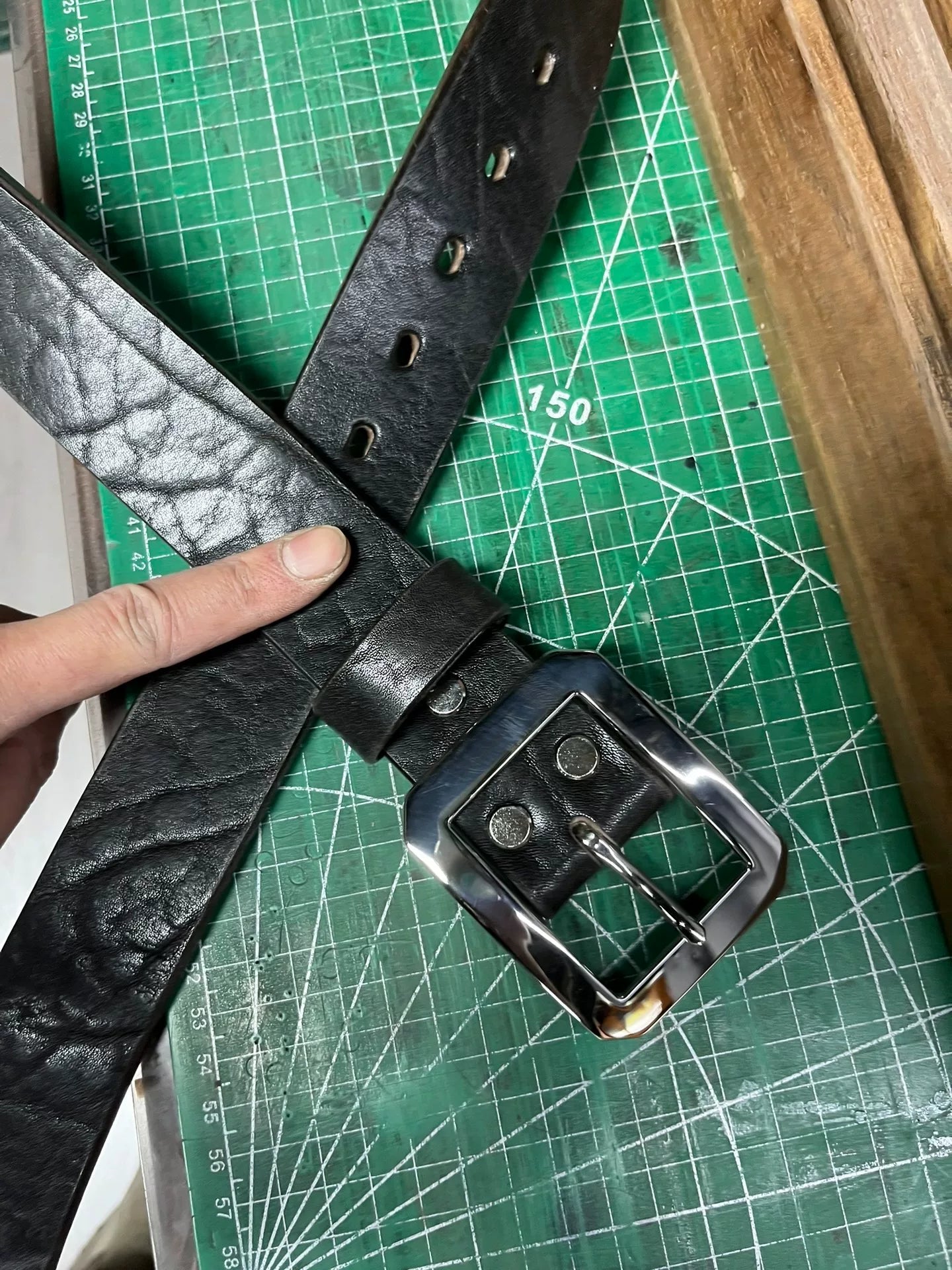 Black dyed bison leather handmade belt imported from North America