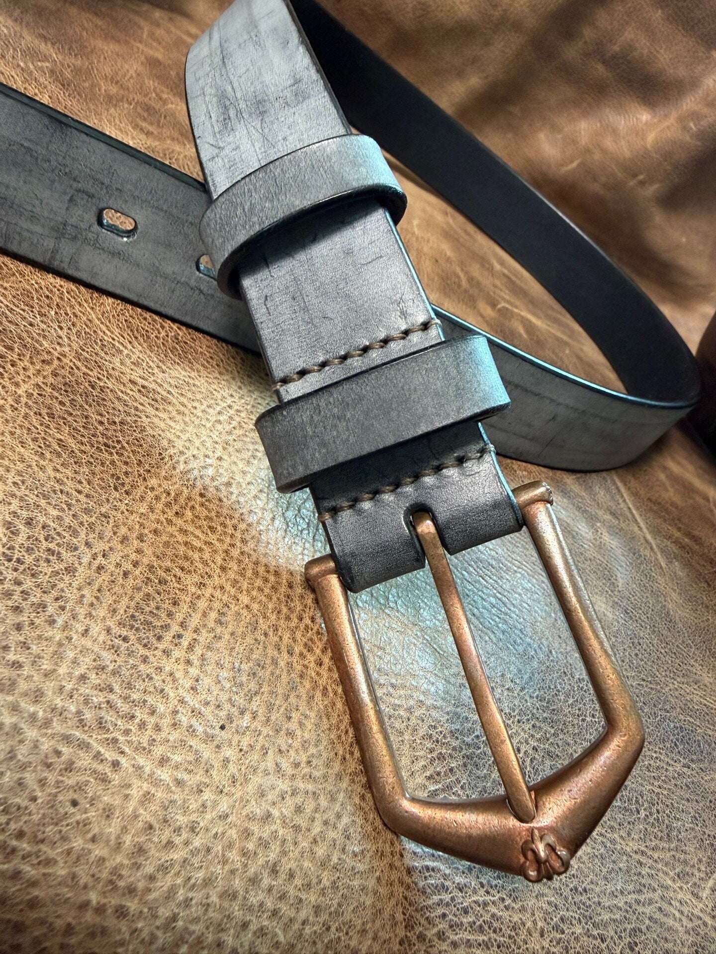 Italian matte wax horse rein leather black dyed handmade belt