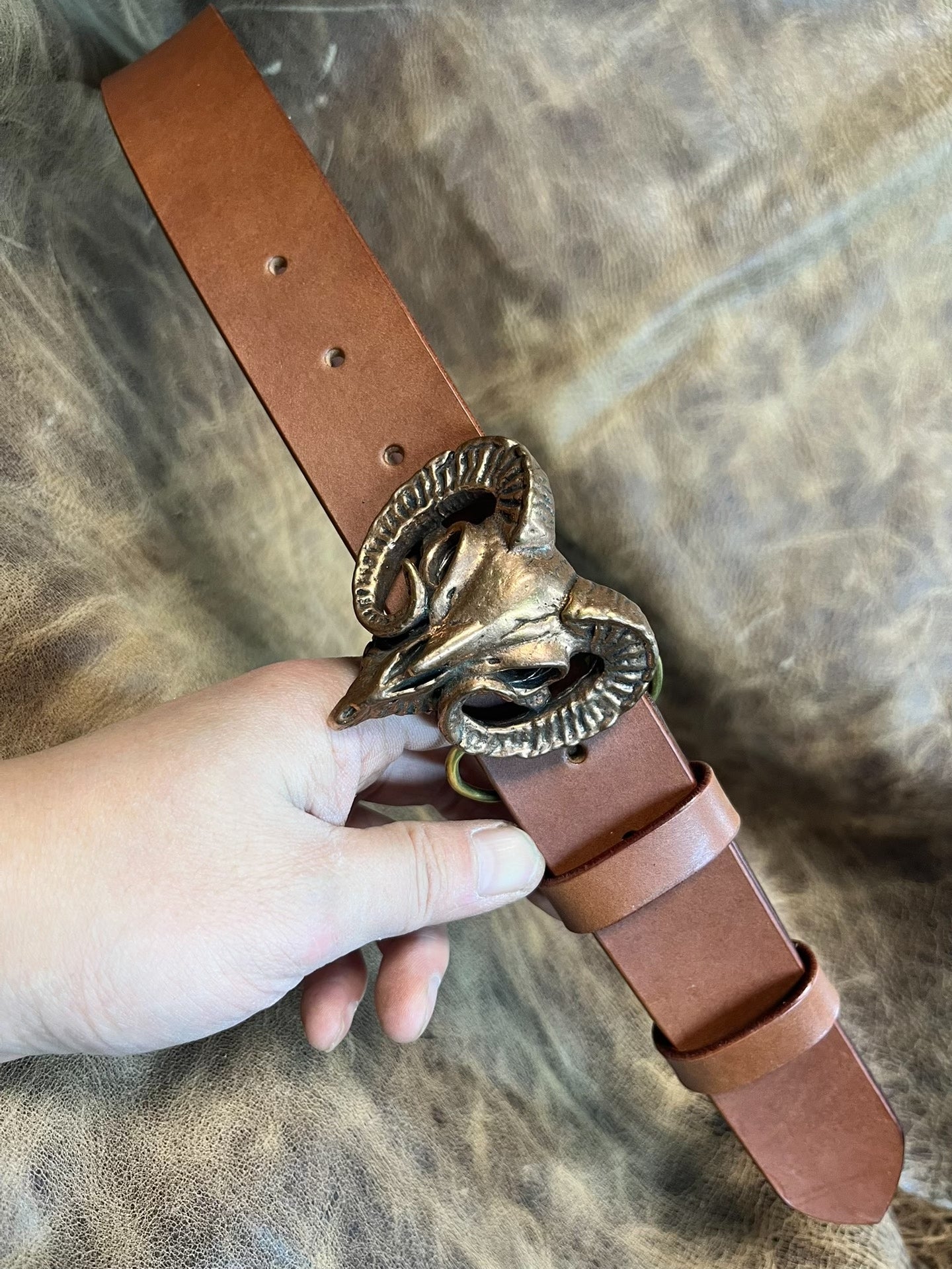 Italian brown cowhide genuine first layer cowhide with white copper…