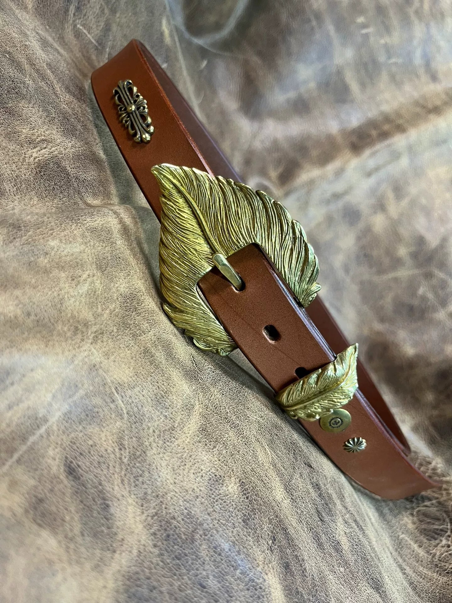 Customized American vintage handmade belt, solid brass belt buckle