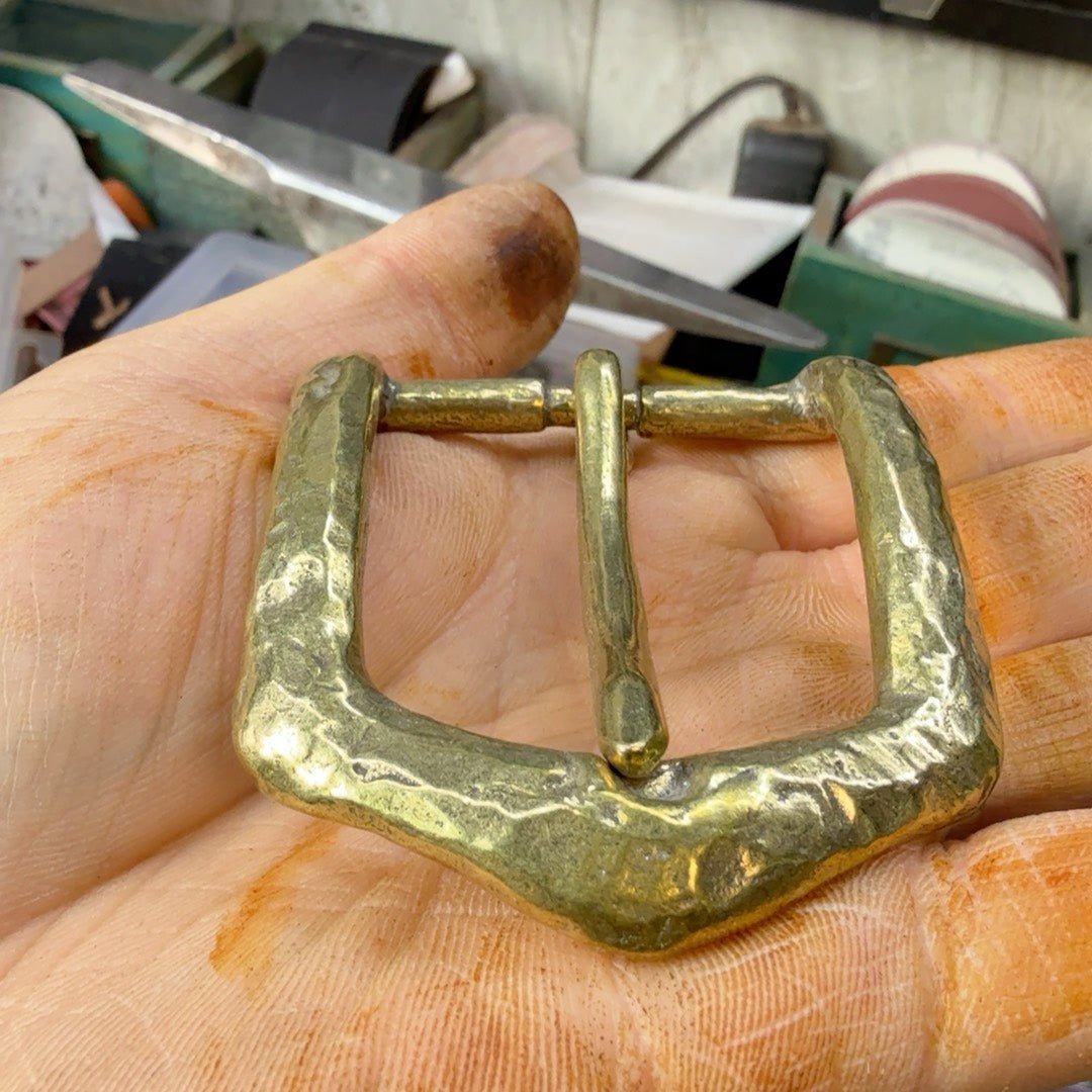 Solid brass faceted belt buckle, made using the lost wax method