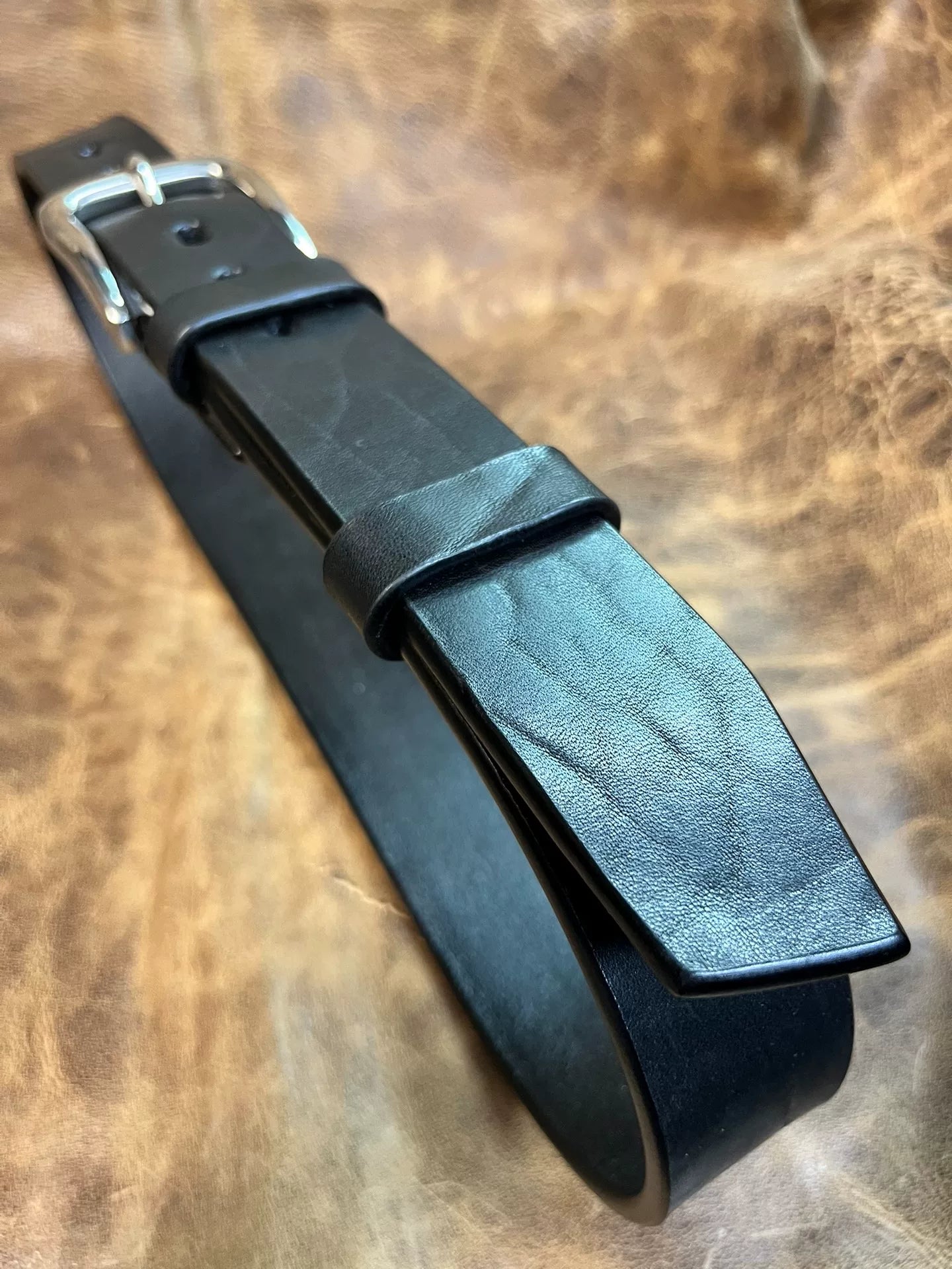 Handmade bison leather belt