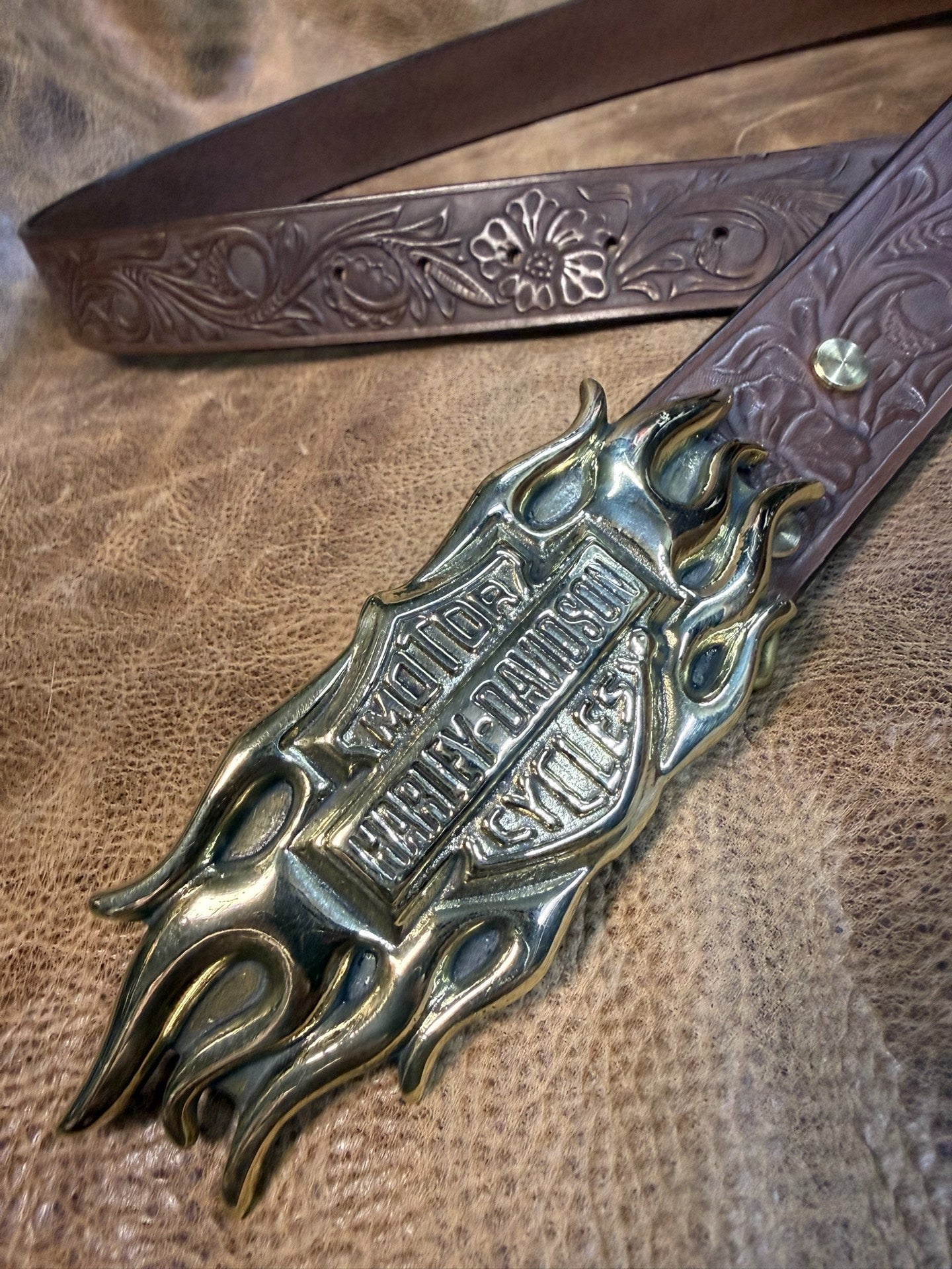 Solid Pure Brass Harley Harley Flame Smooth Buckle Handmade Belt Cu…