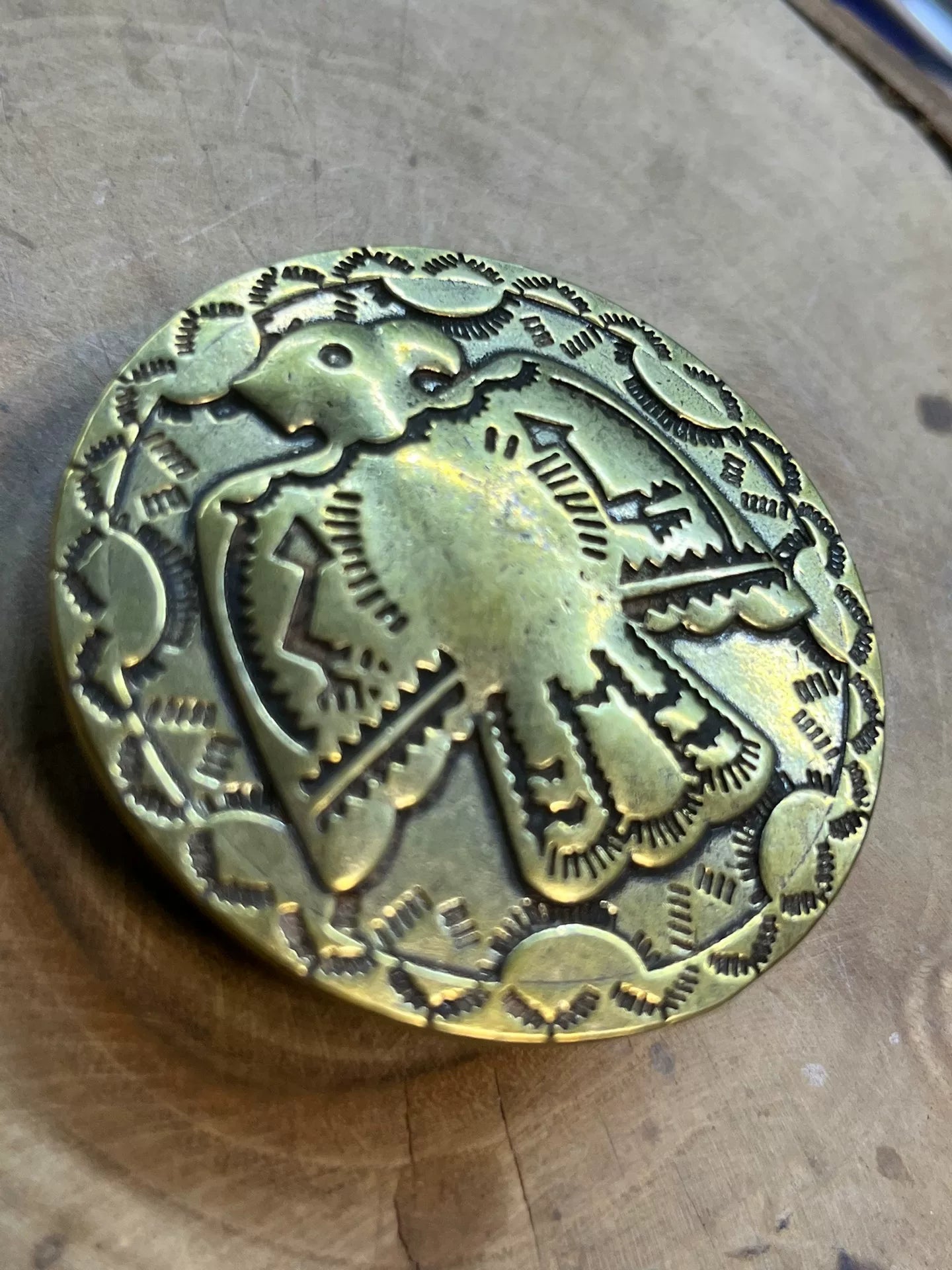 Broken copper solid brass vintage Thunderbird belt buckle