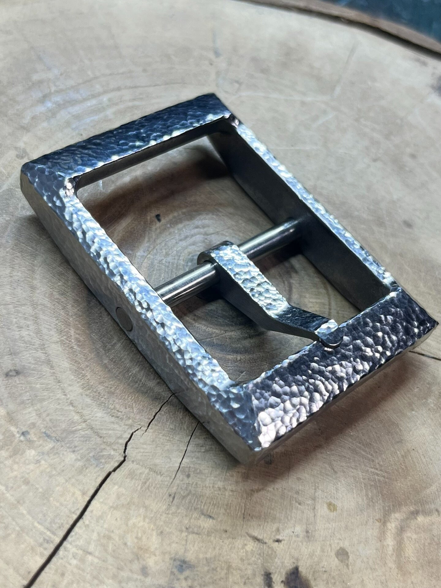 Hammered Stainless Steel Pin-Style Belt Buckle