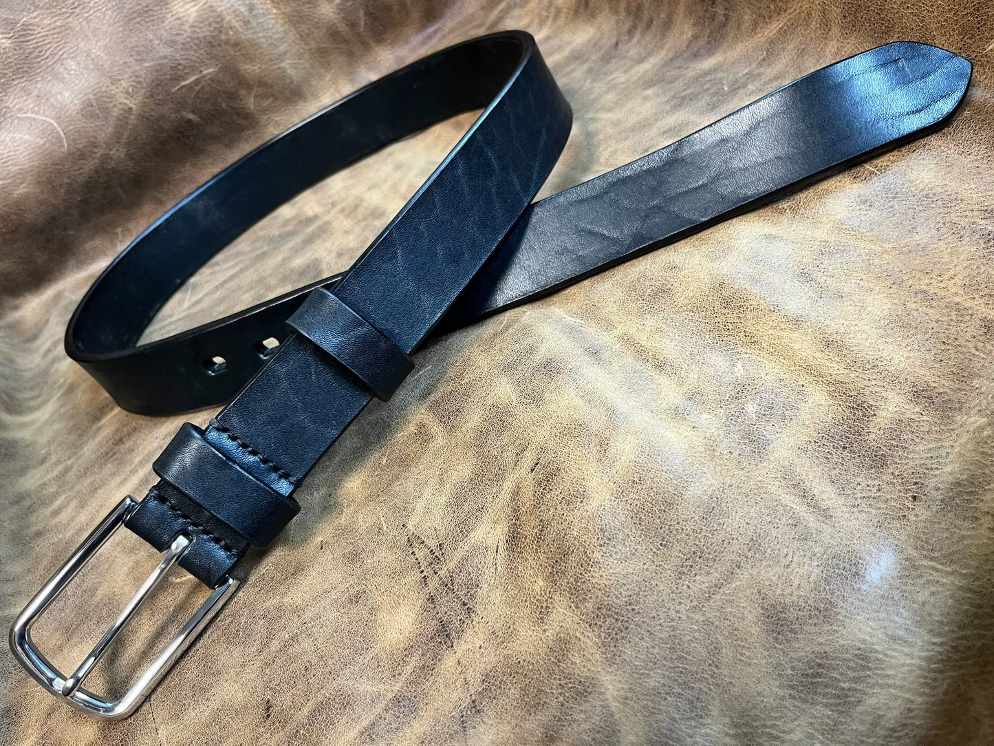 Black bison leather handmade belt