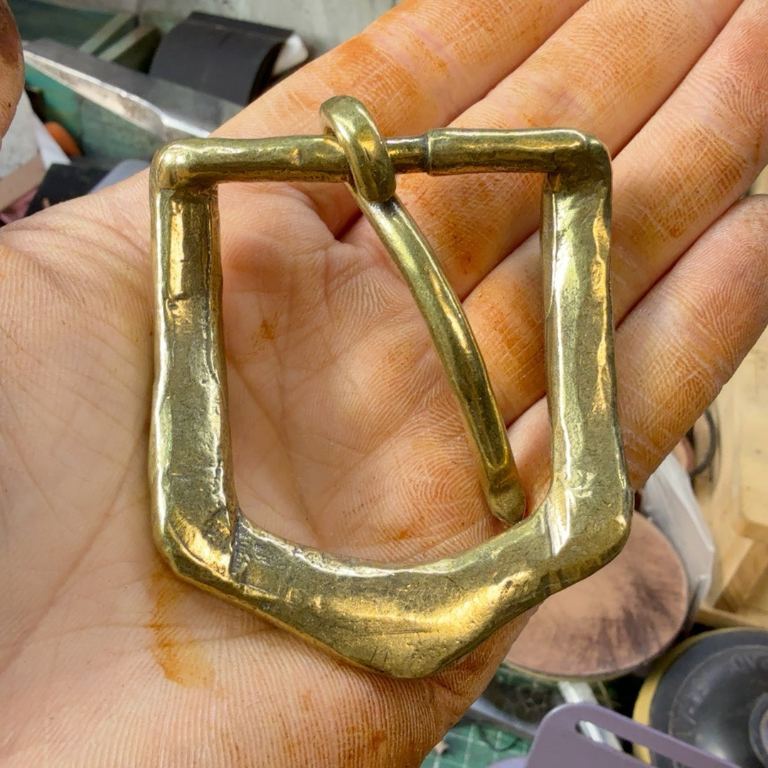 Solid brass faceted belt buckle, made using the lost wax method