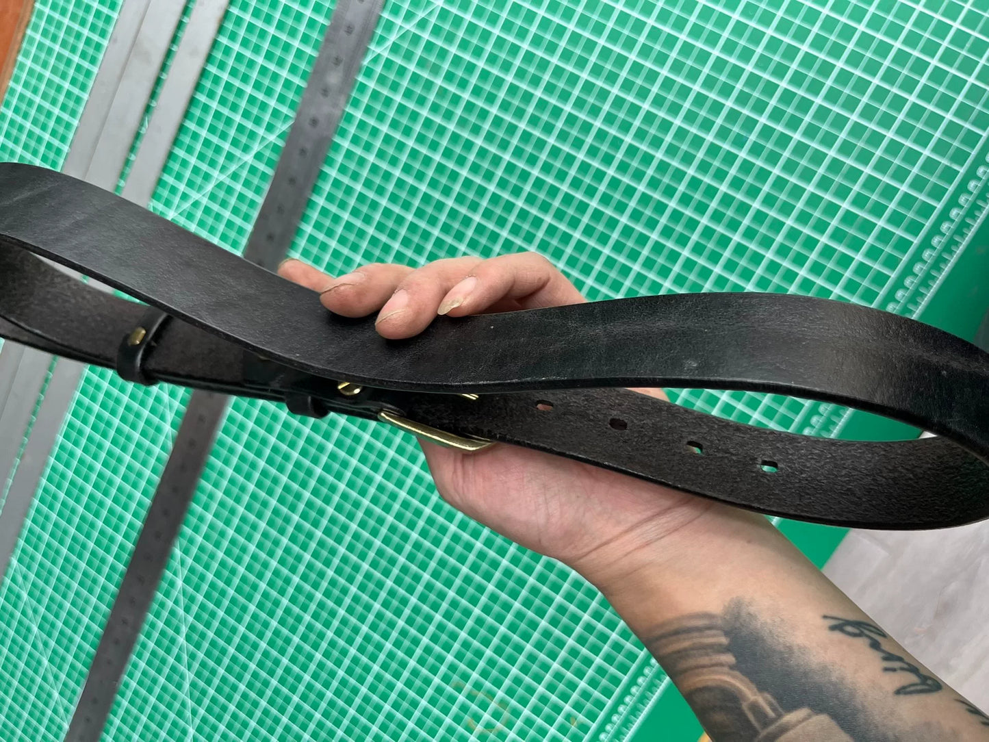 Black bison leather belt for women