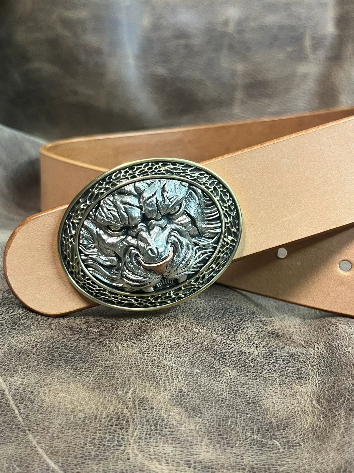 Tiger pure copper handmade belt buckle