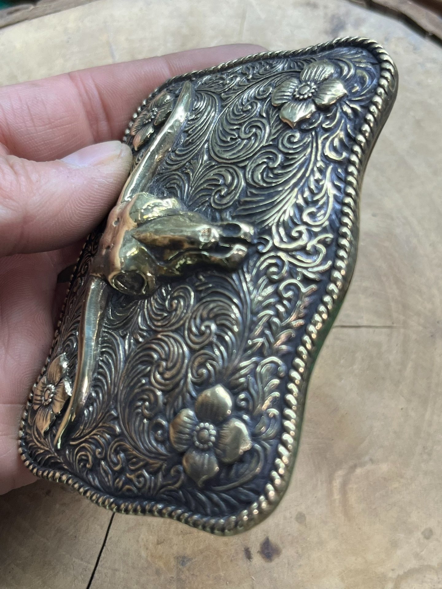 Handmade western medieval Ami khaki bull head belt with brass belt…