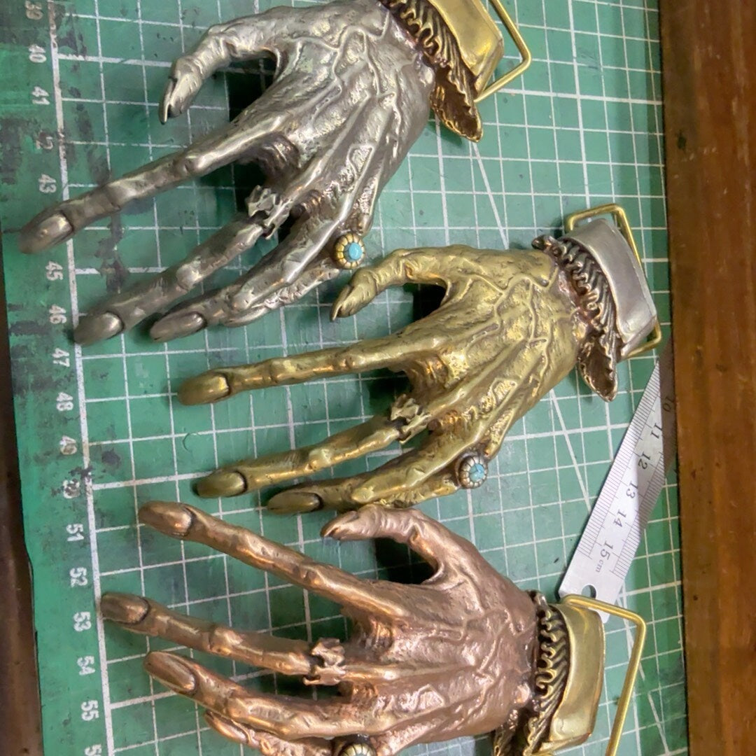 Large lengthened pure copper ghost claw belt buckle, retro style