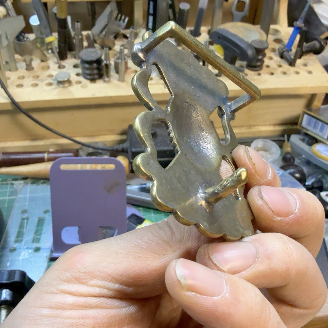Solid brass Navajo turquoise belt buckle