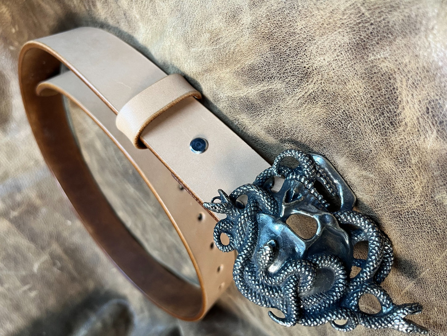 American retro skull snake pure copper and white copper belt buckle…