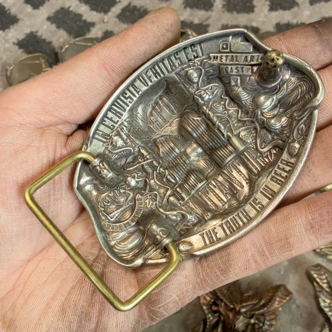 Pure copper Western Skull Cuban gusset plate buckle