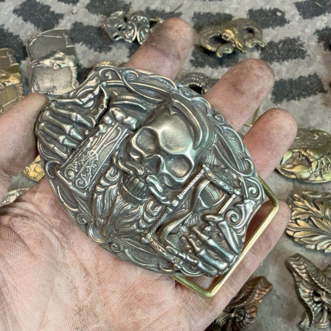Pure copper Western Skull Cuban gusset plate buckle