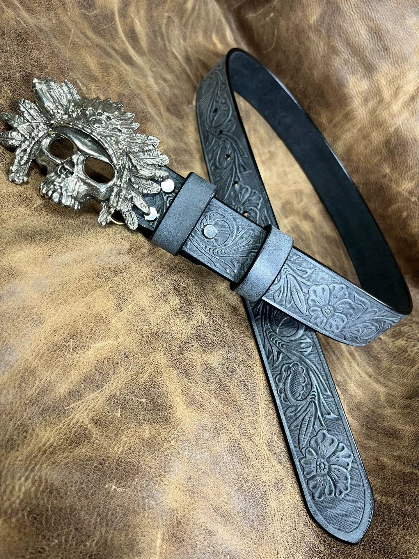 British A brand replica white copper skull Indian white copper belt…