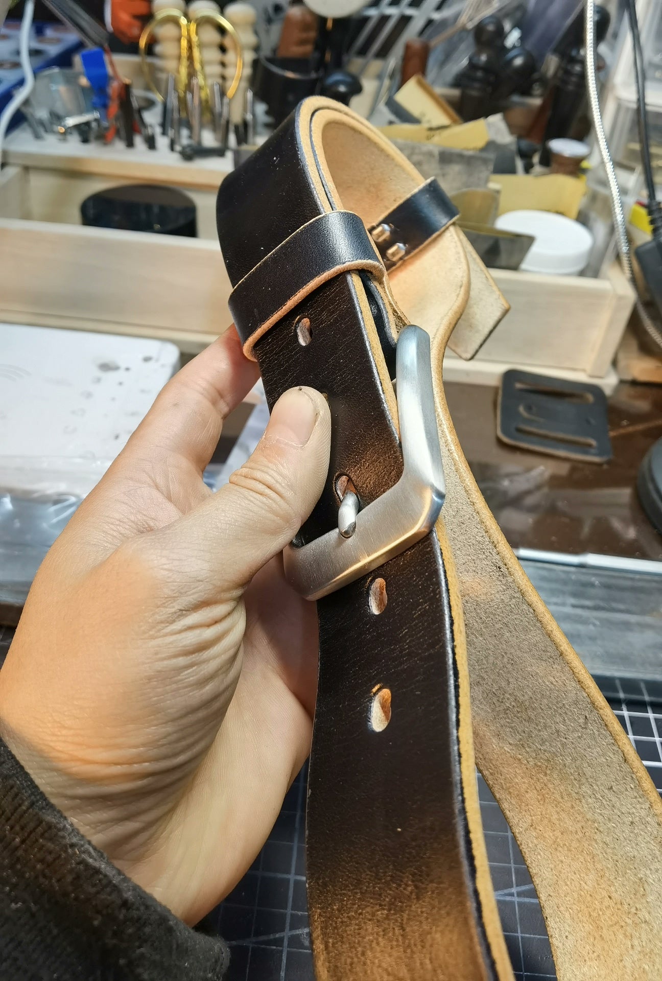 Meian handmade belt, imported from Meian. Black, business casual belt