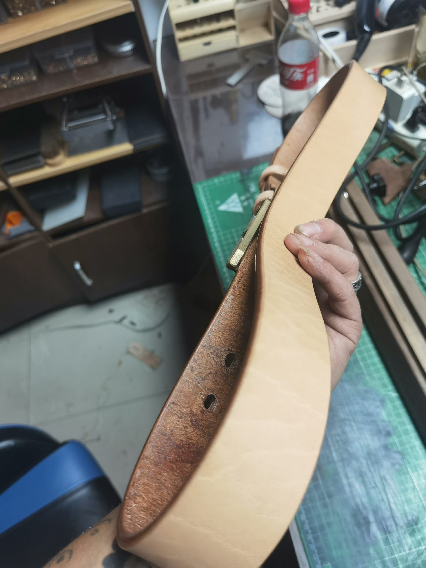 Japanese Shonan fat back leather handmade sandpaper polished edge belt
