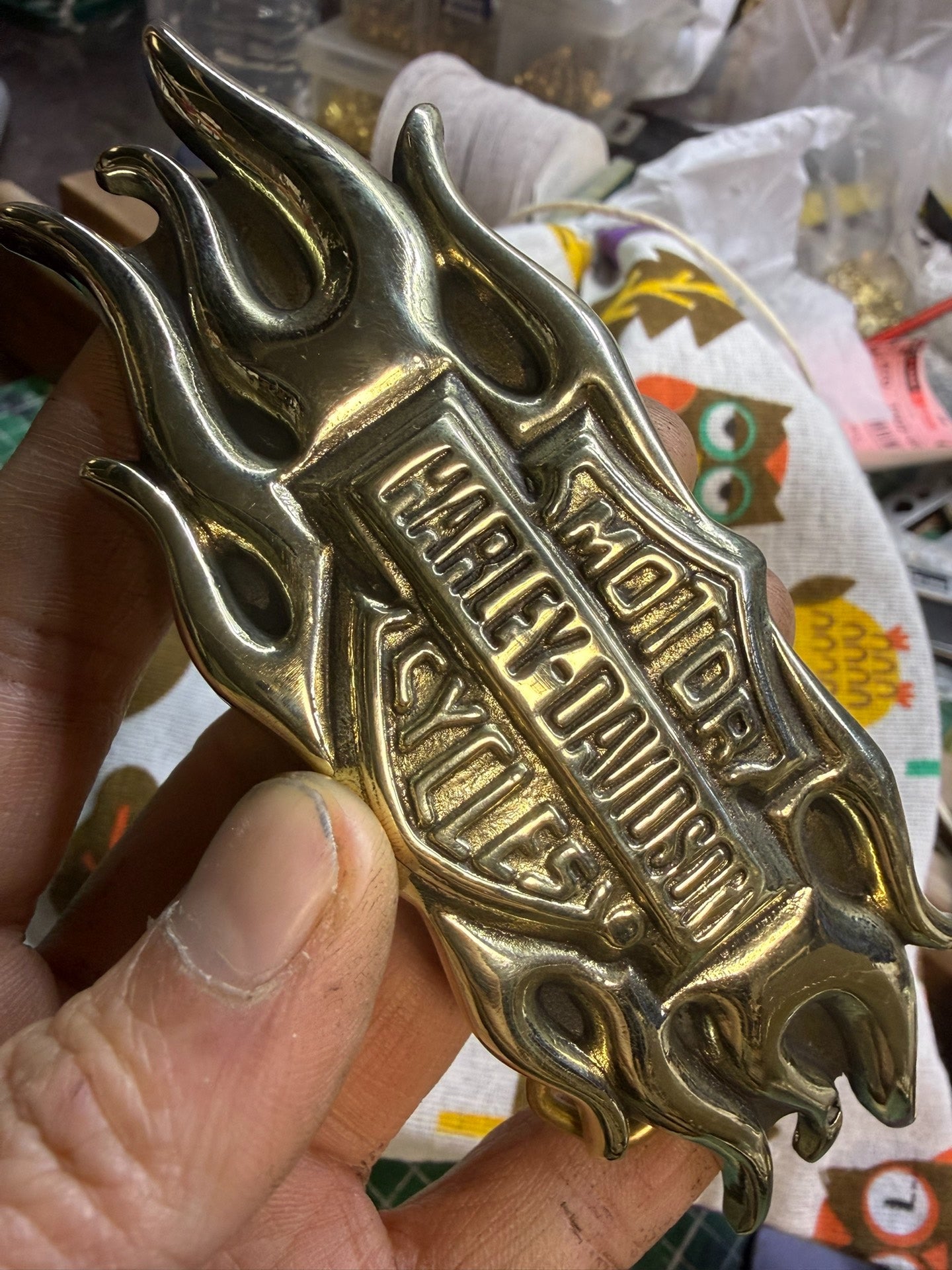 Solid pure brass Harley Harley flame smooth buckle
