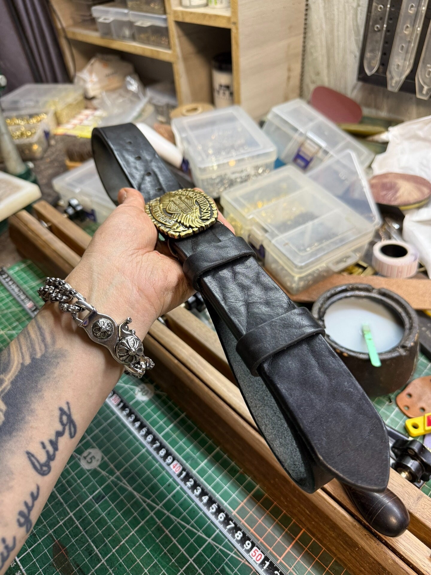 6 mm thick black bison leather handmade belt