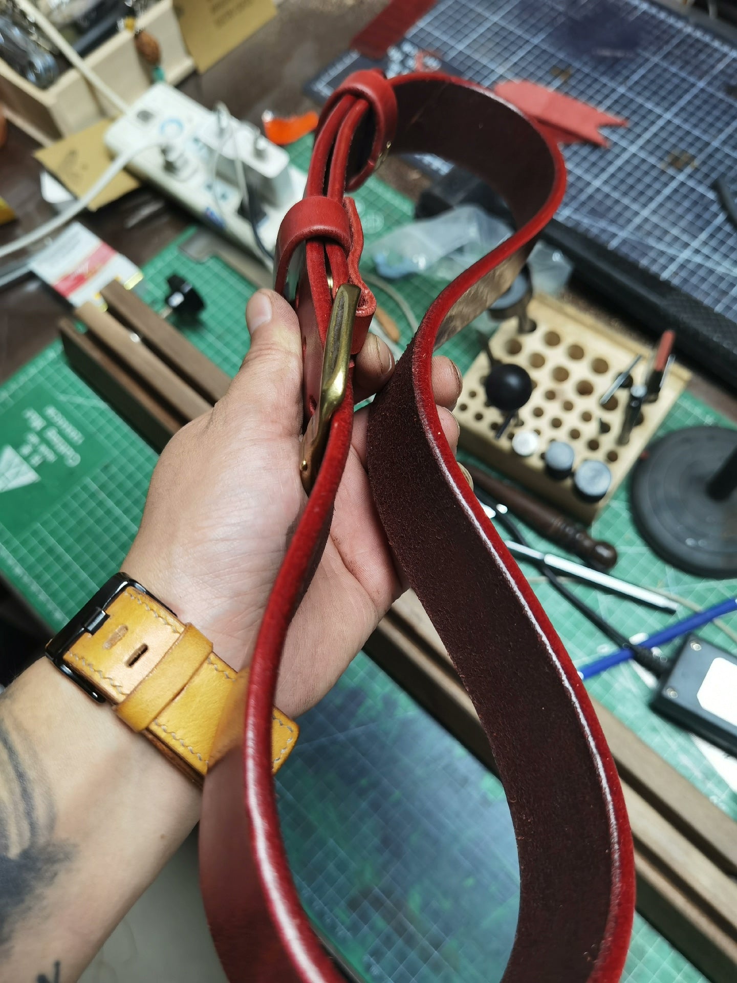 Retro imported Horwen style waxed leather belt strip