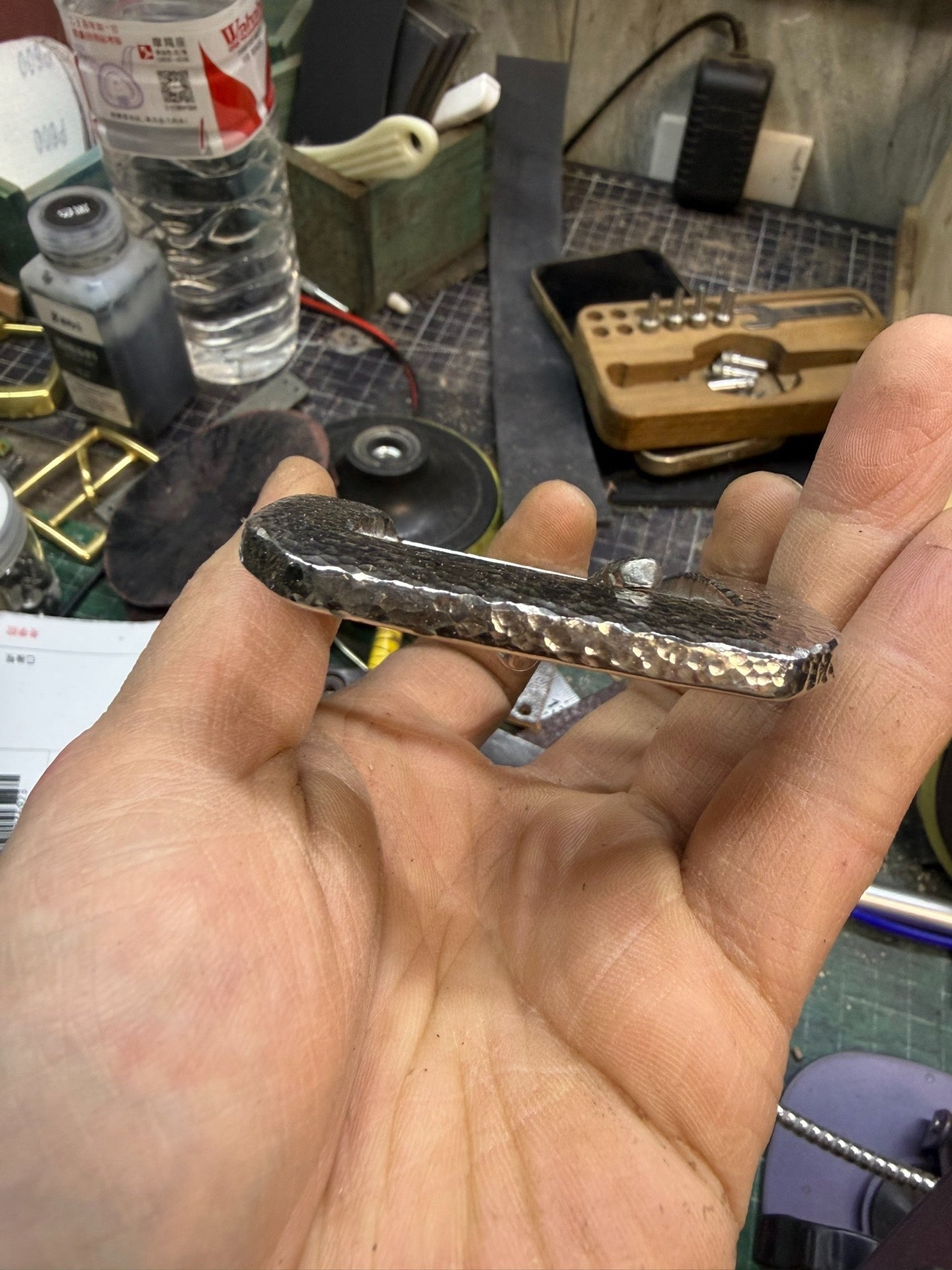 Larger and wider stainless steel hand-hammered belt buckle