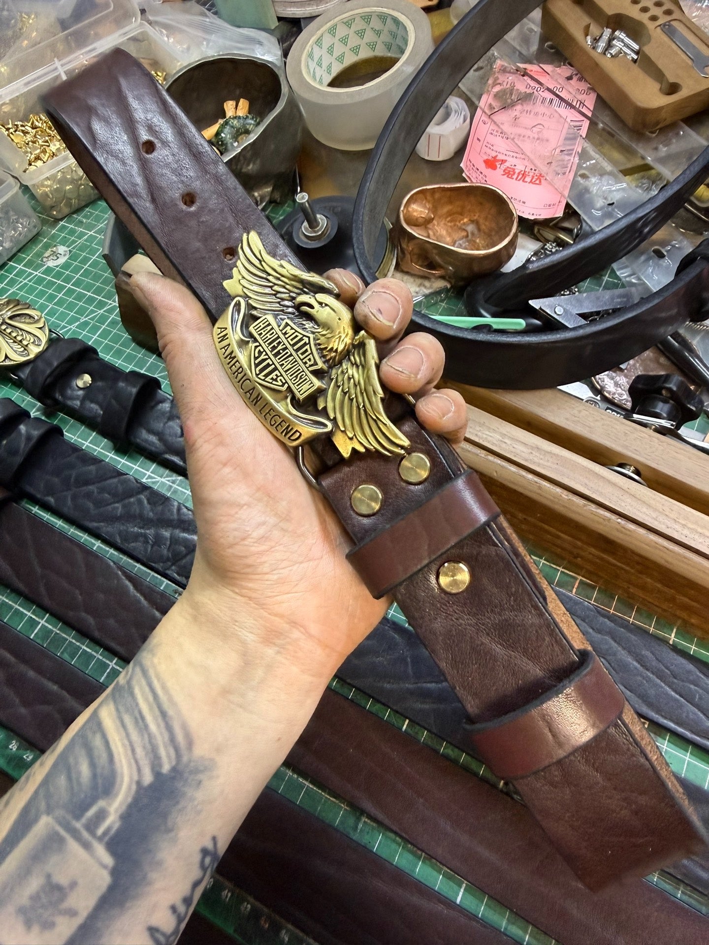 6 mm thick black bison leather handmade belt