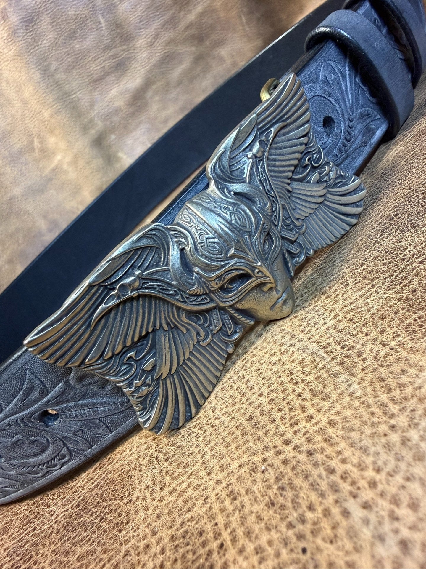 The Italian horse-rein carved handmade belt is custom-made
