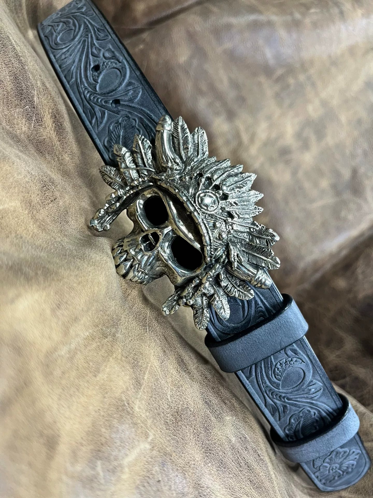 British A brand replica white copper skull Indian white copper belt…