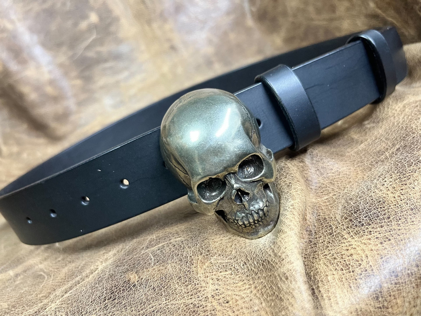 American retro skull pure copper belt buckle with black Italian veg…