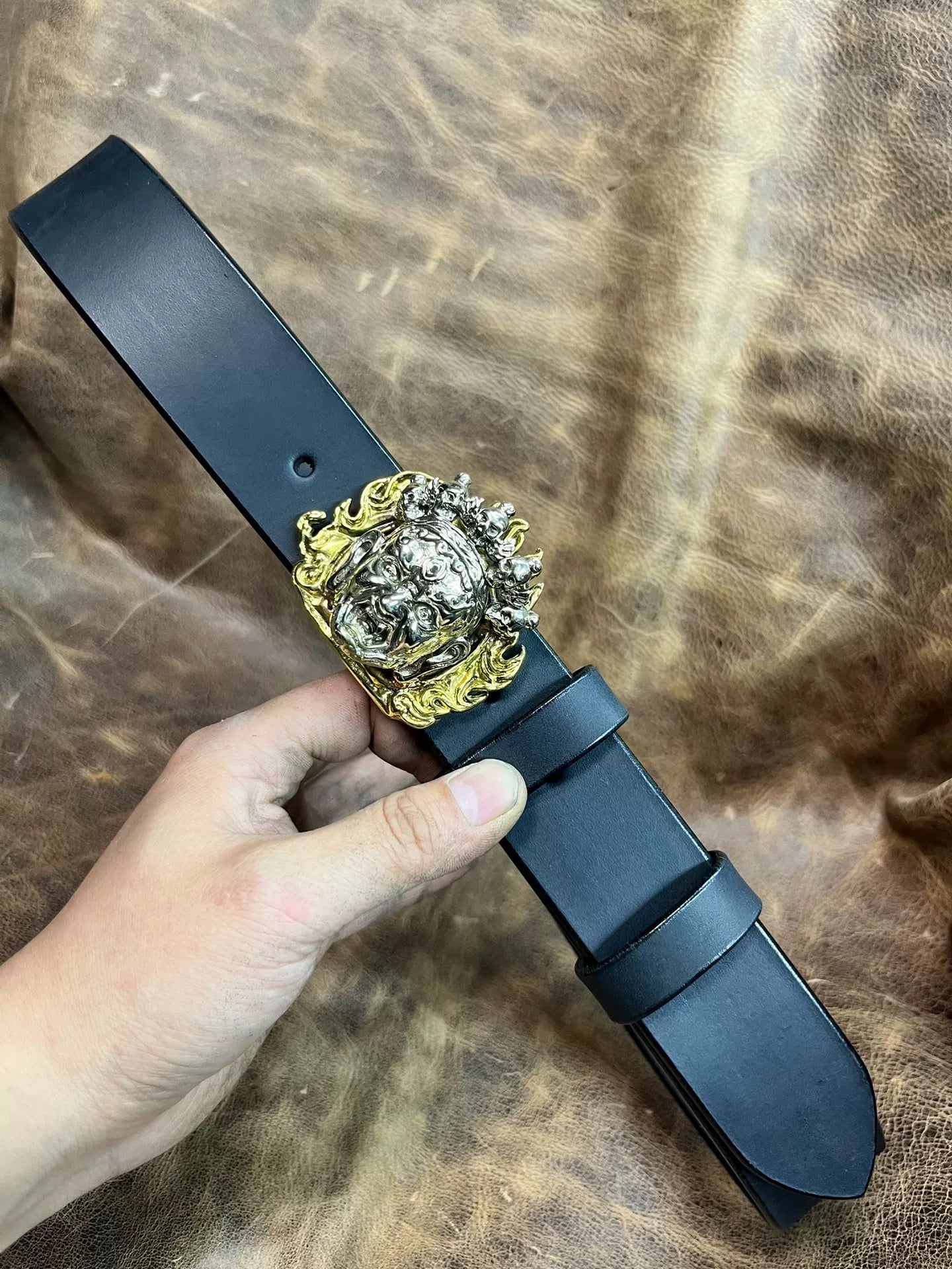 Black imported full-grain Italian genuine leather first-layer cowhi…