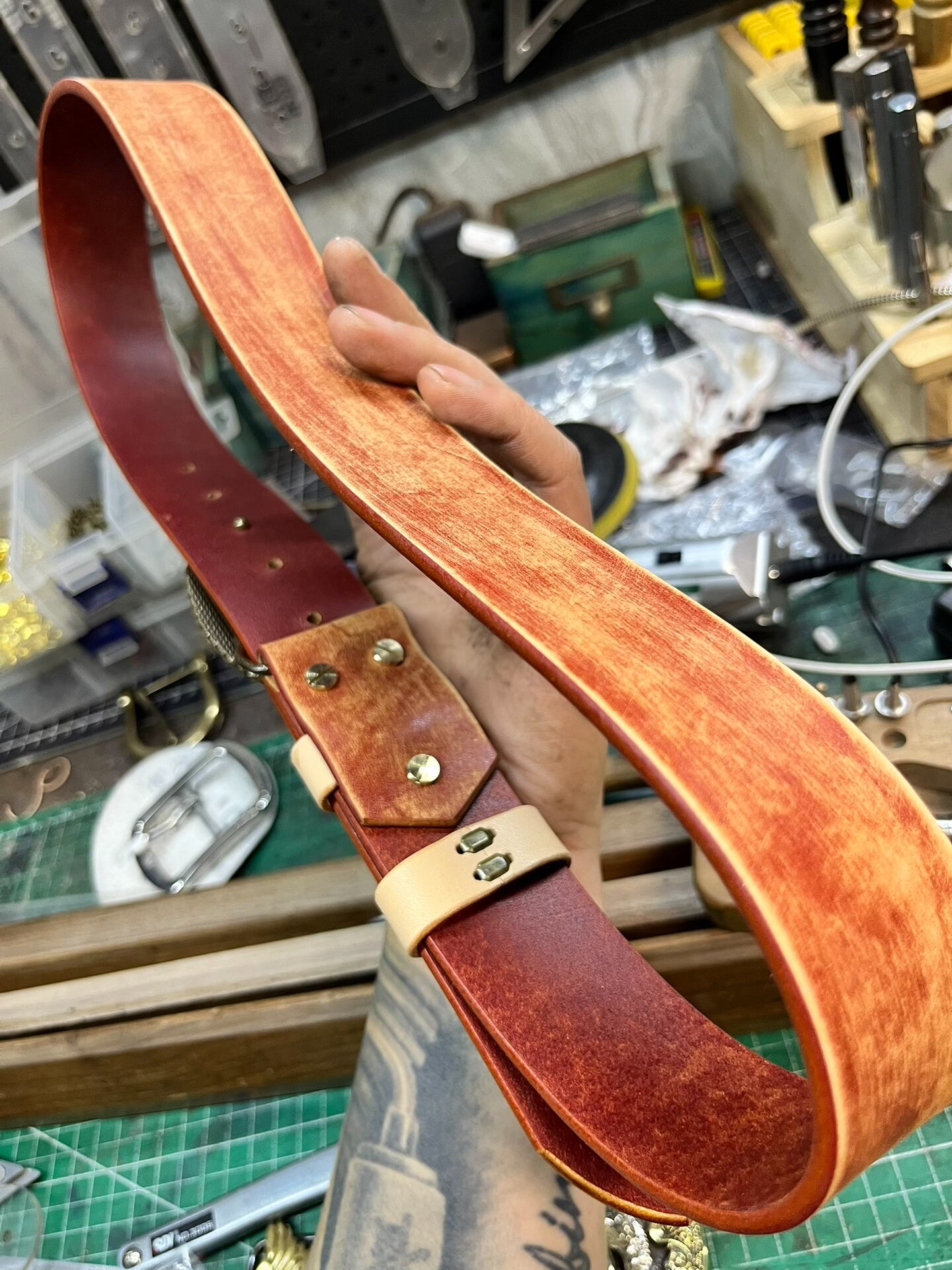 Harley Motorcycle Leather Belt — Solid Brass + Italian Top-Grain