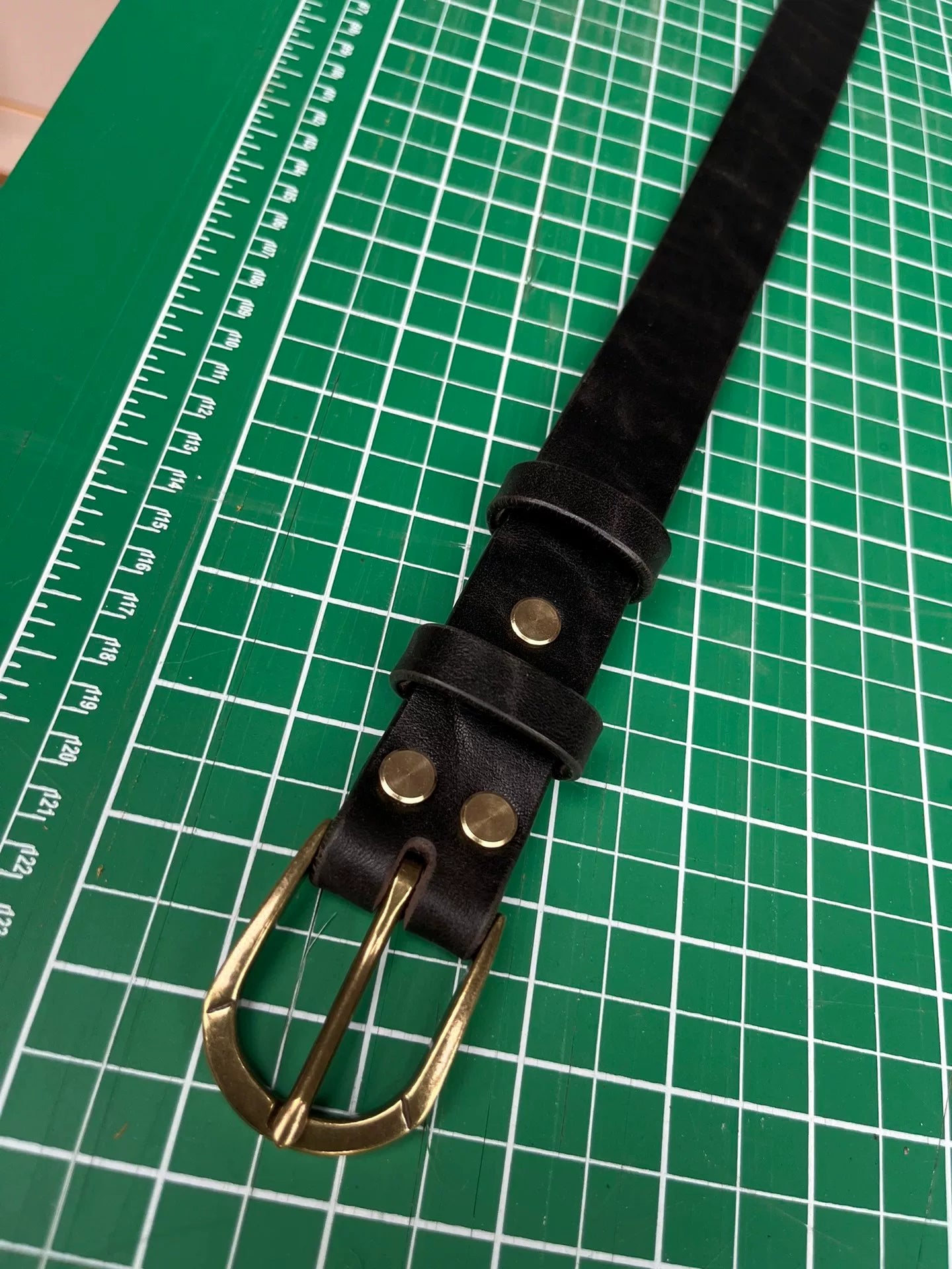 Black bison leather belt for women