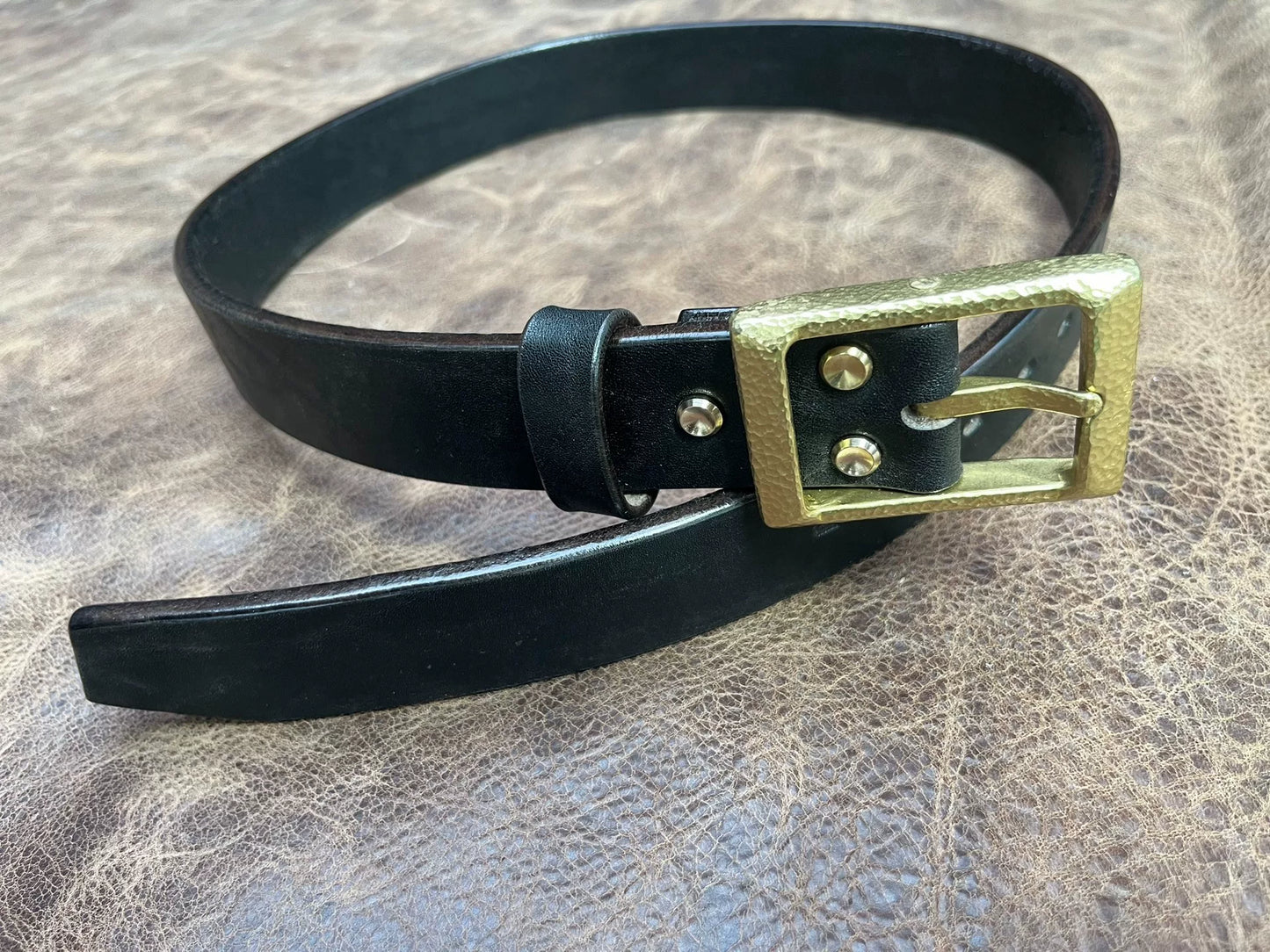 Black bison leather with solid brass hand hammered replica cow 4 be…
