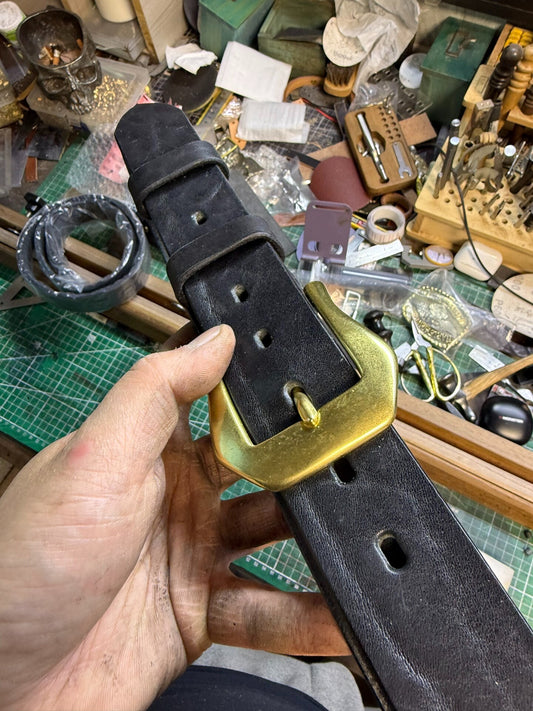 6 mm thick black bison leather handmade belt