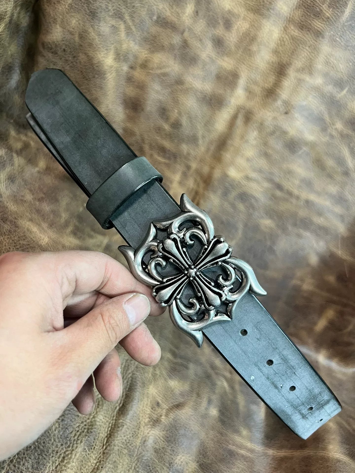 Italian bridle and handmade belt with Crocodile heart buckle