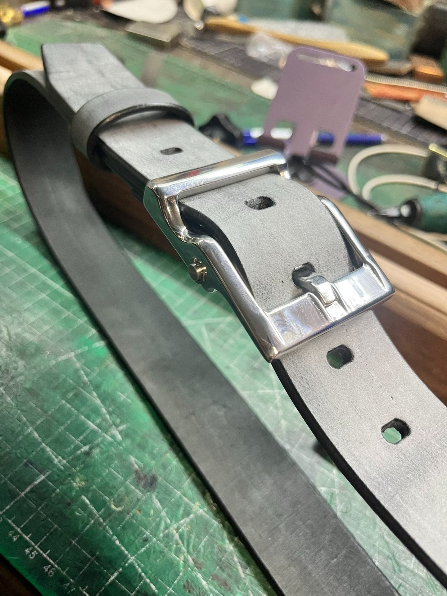 Italian matte wax horse rein leather black dyed handmade belt