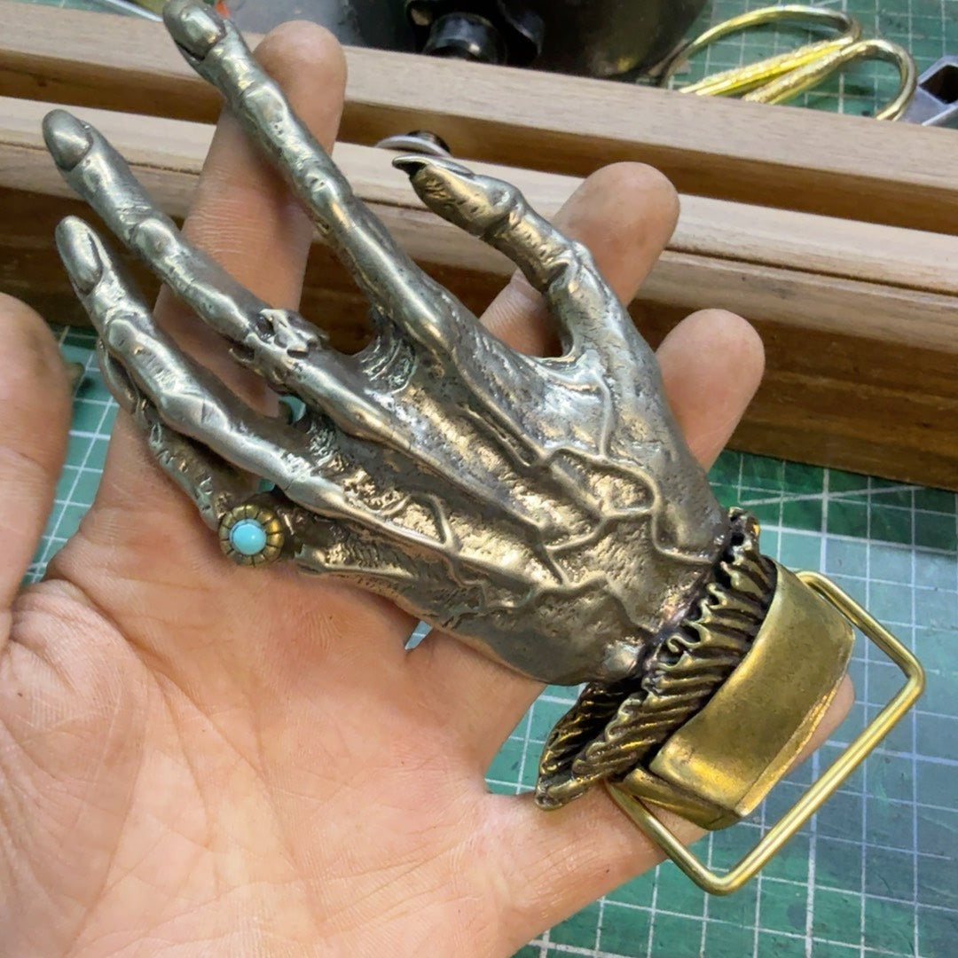 Large lengthened pure copper ghost claw belt buckle, retro style