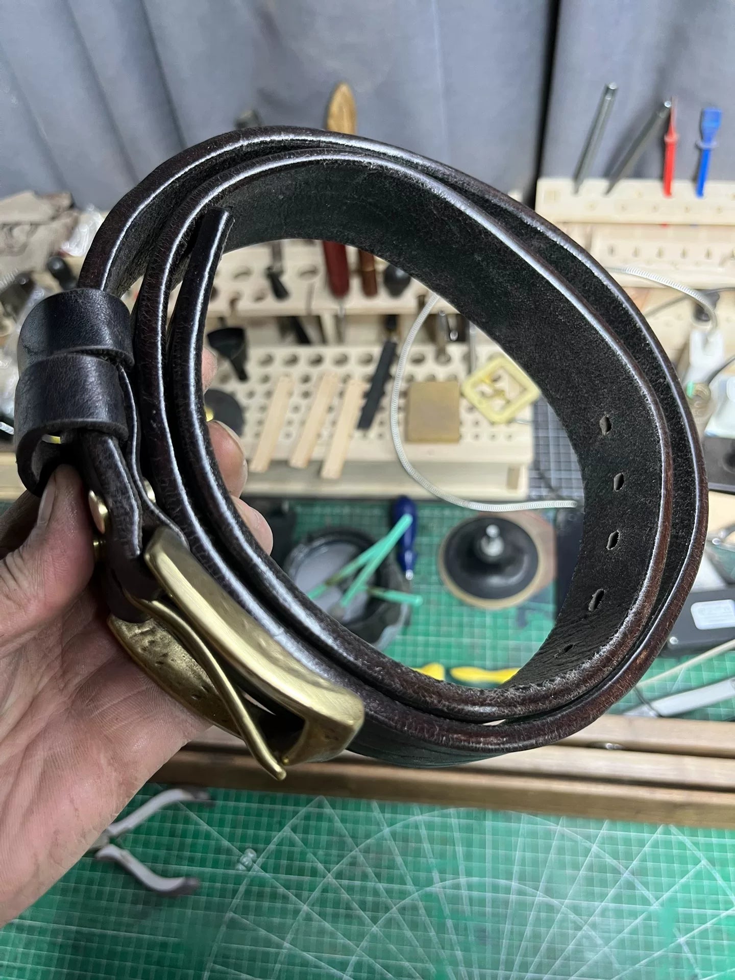 Black dyed bison leather handmade belt imported from North America
