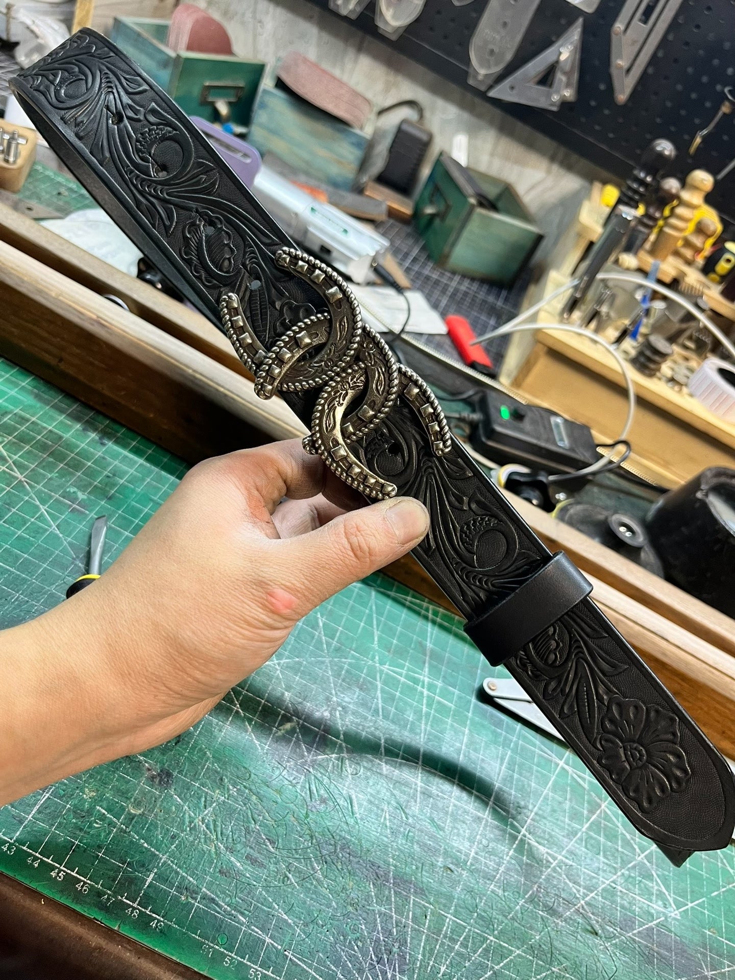 Black imported full-grain Saddle embossed handmade genuine leather…
