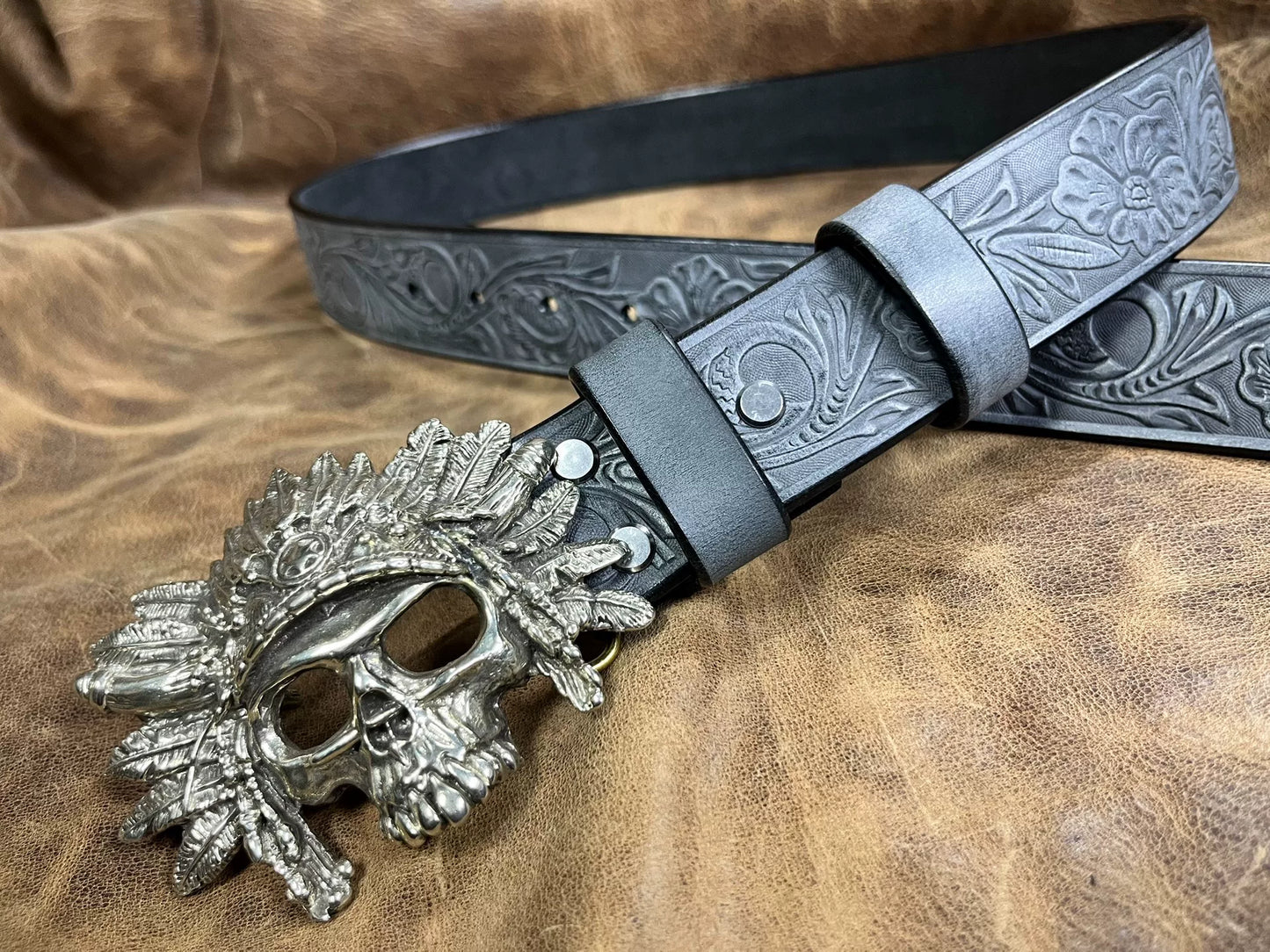 British A brand replica white copper skull Indian white copper belt…