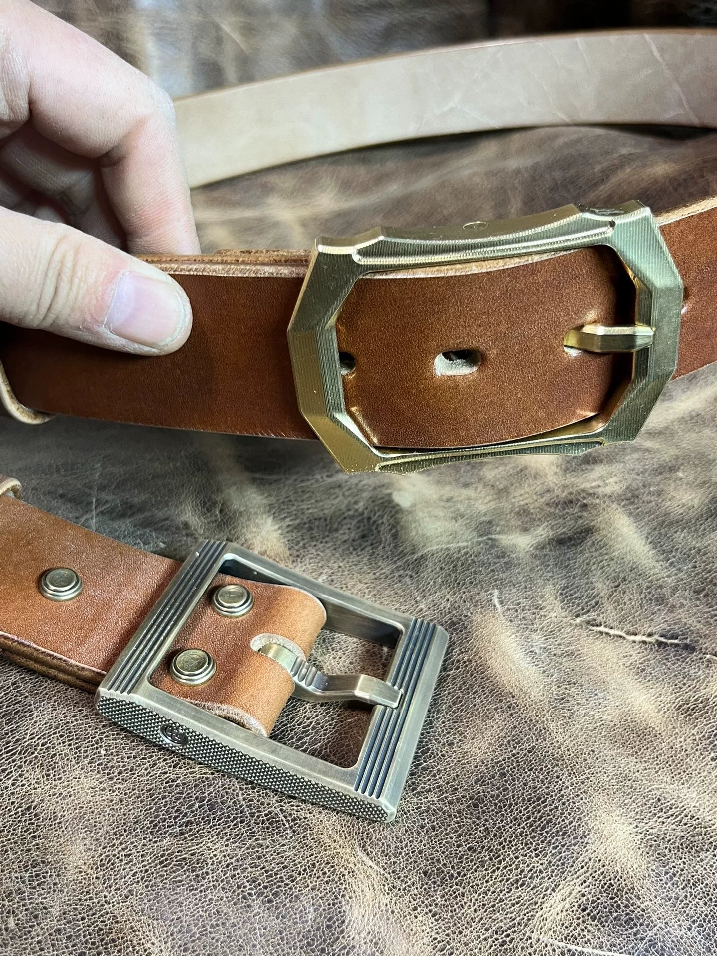 JF full-grain caramel brown bridle leather