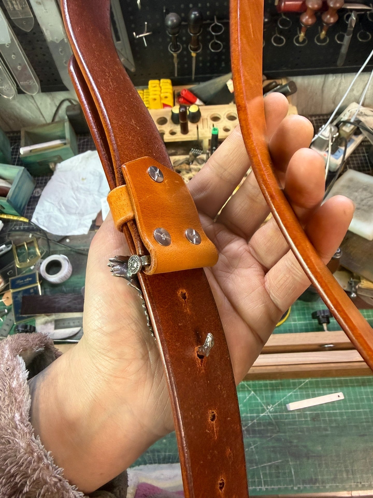 Pure copper Takahashi style eagle belt buckle with natural cowhide…
